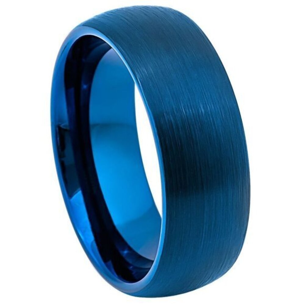 8mm or 6mm Domed Blue Tungsten Ring Wedding Band